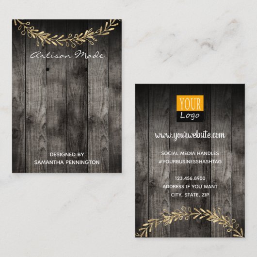 イヤリングディスプ素朴レイ木工職人の製品カード 名刺 (正面/裏面)