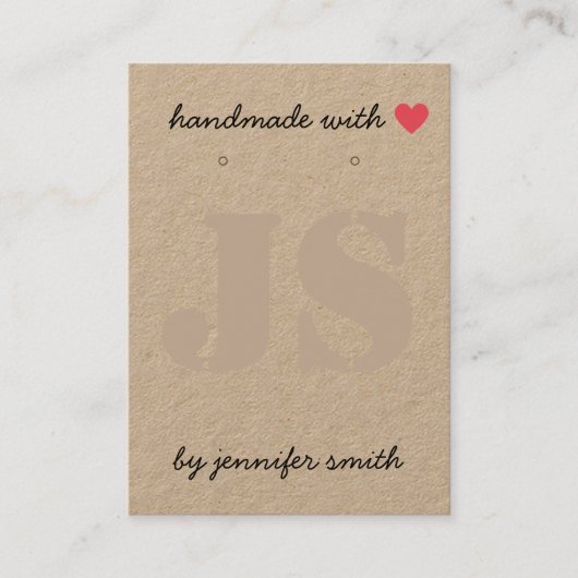 イヤリング付きハート表示カードホルダー付き手作り 名刺 (正面)