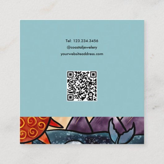 イヤリング表示カード |沿岸水色クジラ スクエア名刺 (裏面)