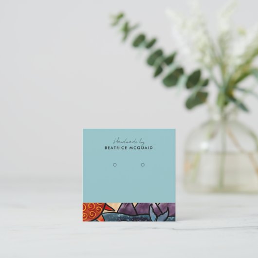 イヤリング表示カード |沿岸水色クジラ スクエア名刺 (スタンド正面)