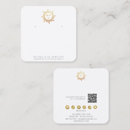 *~*イヤリング表示QRソーシャルメディアアイコンSun スクエア名刺 (正面/裏面)