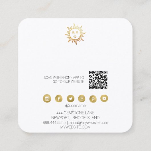 *～*イヤリング表示QRソーシャルメディアアイコンSun スクエア名刺 (裏面)