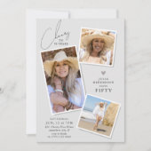 「イヤーズ」3枚の写真を使った誕生日パーティーのお祝いメッセージ 招待状 (正面)