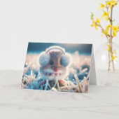 イヤーマフを着たクリスマスマウス カード (黄色い花)