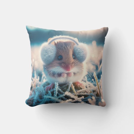 イヤーマフを着用した野外マウス クッション (正面)