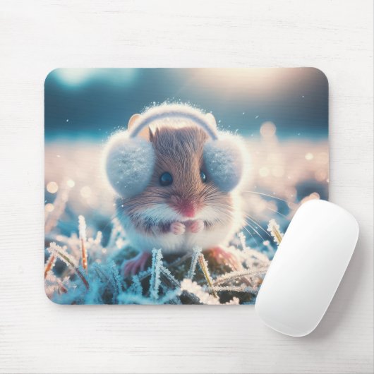 イヤーマフ付きフィールドマウス マウスパッド (マウス)