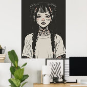 イライラしたポスを見た刺青のあるアニメのゴシック女の子 ポスター (ホームオフィス)