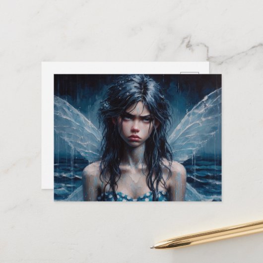 イライラした妖精の雨の海旅行 ポストカード (正面/裏面インサイチュ)