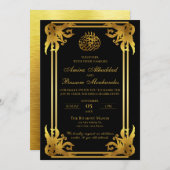 イラエレガントス結婚・ブラックと金ゴールド 招待状 (正面/裏面)