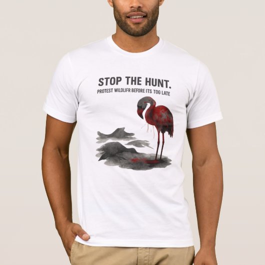 イラクのフラミンゴを守ろう - 野生生物保護啓発 Tシャツ (正面)