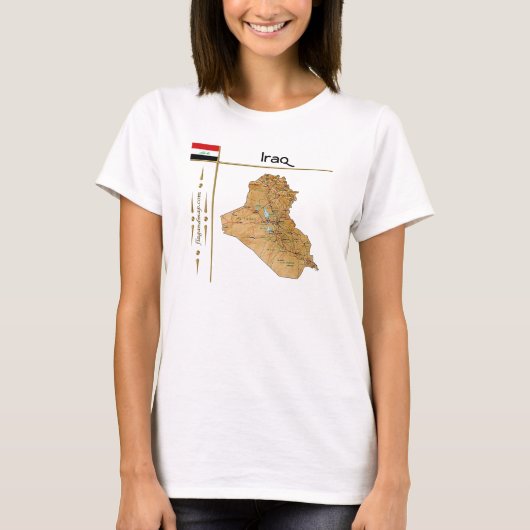 イラクの地図と国旗とタイトルTシャツ Tシャツ (正面)