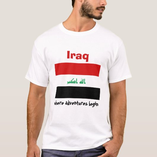 イラクの旗+地図+テキストTシャツ Tシャツ (正面)