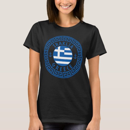 イラクリヤ、ギリシャ国旗の女性の黒Tシャツ Tシャツ (正面)