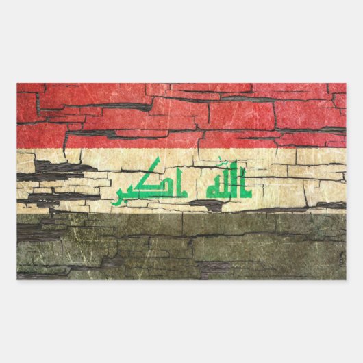 イラク国旗の剥離効絵を描果 長方形シール (正面)