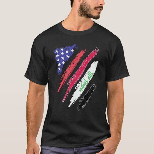 イラク系アメリカ人愛国者の育ったハートの旗のストライプ Tシャツ (正面)