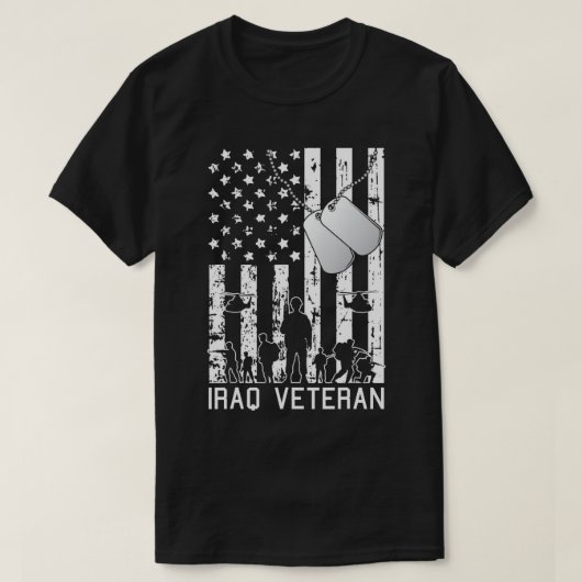 イラク退役軍人アメリカ国旗の犬ラベル軍隊軍S Tシャツ (デザイン正面)