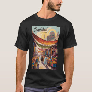 イラク バグダッド イラスト 旅行 アート ヴィンテージ Tシャツ