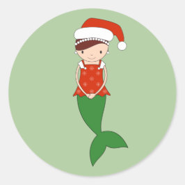 イラシマクリスマス マーメイド グリーン ラウンドシール