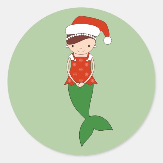 イラシマクリスマス マーメイド グリーン ラウンドシール (正面)