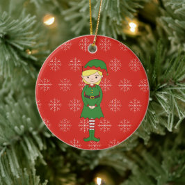 イラシマ クリスマス ガール エルフ スノーフレークス レッド セラミックオーナメント