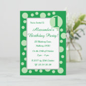 イラシマ グリーンスポット＆ドット 男の子 1歳誕生日 招待状 (スタンド正面)