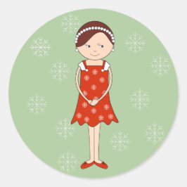 イラシマ バレリーナ クリスマス ガール グリーン ラウンドシール