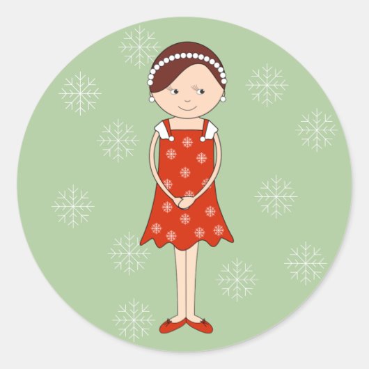 イラシマ バレリーナ クリスマス ガール グリーン ラウンドシール (正面)