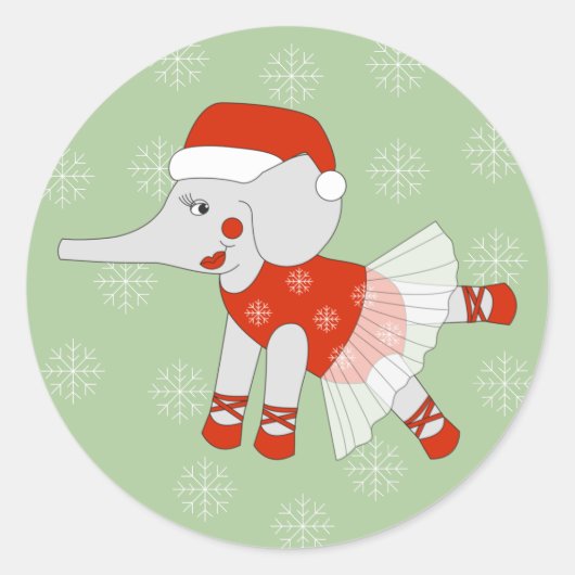 イラシマ バレリーナ ゾウ クリスマス スノーフレーク ラウンドシール (正面)