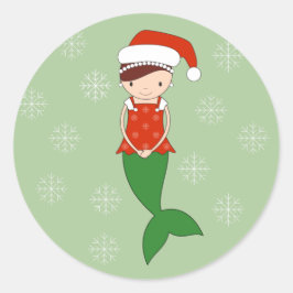 イラシマ マーメイド クリスマス スノーフレーク グリーン ラウンドシール