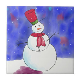 イラストがかわいいクリスマスの雪だるま タイル
