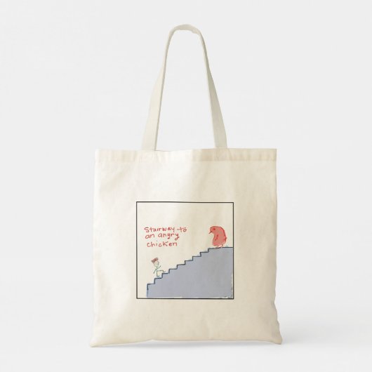 イラストがかわいい怒ったニワトリの階段 トートバッグ (裏面)