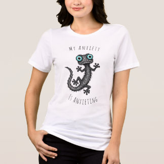 イラストが面白いヤモリTシャツ 不安 トライブレンドTシャツ