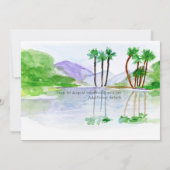 イラストで描かれたトロピカルウェディング タイムライン 招待状 (裏面)