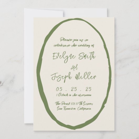 イラストと手書きが一つになったオシャレな結婚式 招待状 (正面)