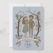 イラストのカップルが可愛い変わった結婚式 招待状 (正面)