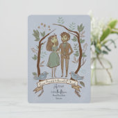 イラストのカップルが可愛い変わった結婚式 招待状 (スタンド正面)