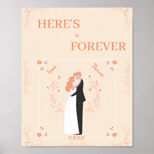 イラストのカップルが描かれたオーダーメイドの結婚式ポスター ポスター (正面)
