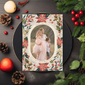 イラストのポインセチア ゴールドリボン 写真 シーズンカード