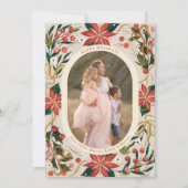 イラストのポインセチア ゴールドリボン 写真 シーズンカード (正面)