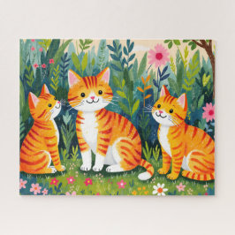 イラストの猫たちが花開く ジグソーパズル