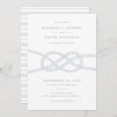 イラストの結び目ウェディング招待状 - 青 招待状 (正面/裏面)