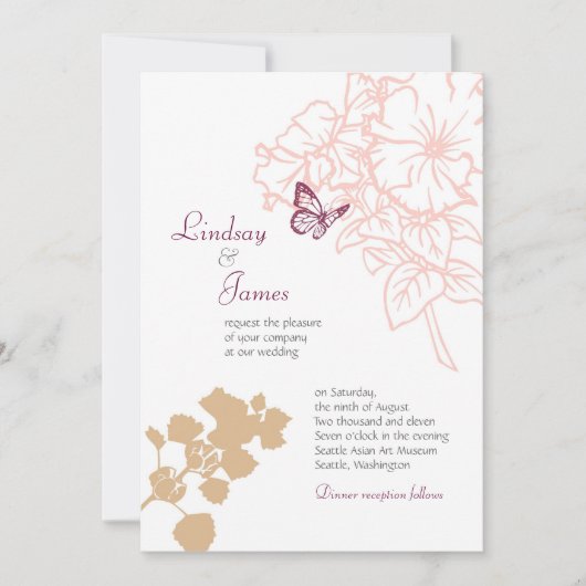 イラストの花と蝶のガーデンウェディング 招待状 (正面)