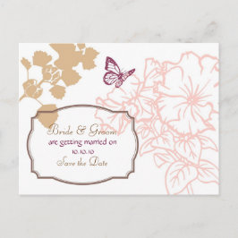 イラストの花と蝶のガーデンウェディング 案内ポストカード