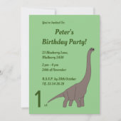 イラストの茶色の長い首の恐竜の男の子の誕生日 招待状 (正面)
