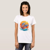 イラストの2匹のイルカのジャンプ Tシャツ (正面フル)