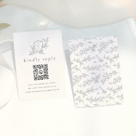 イラストボタニカルイニシャルQRコード結婚式RSVP エンクロージャーカード