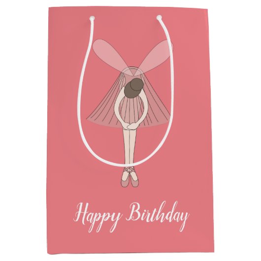 イラストマ・バレリーナ・フェアリー・ピーチ（テキスト付き） ミディアムペーパーバッグ (正面)