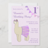 イラストマ  バレリーナ ラマ 紫の旗 誕生日 招待状 (正面)