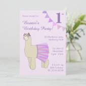 イラストマ  バレリーナ ラマ 紫の旗 誕生日 招待状 (スタンド正面)