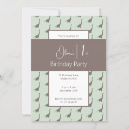 イラストマ ブラウン ロングネック 恐竜 1歳の誕生日 招待状